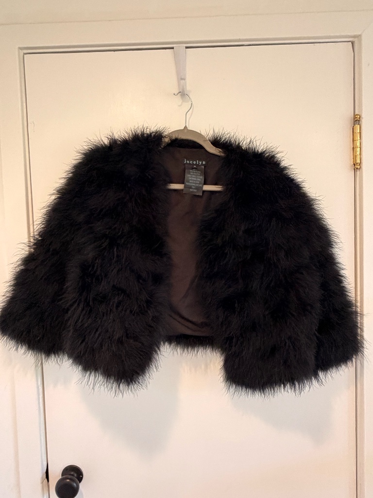 Jocelyn Marabou Feather Cropped Bolero Jacket Black M Euc